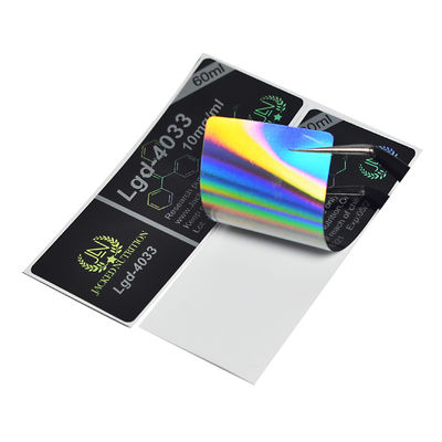 OEM Black 3x6.8cm Holographic Vinyl Pharmacy Vial Labels ใบรับรอง SGS