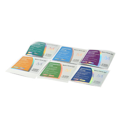 OEM Black 3x6.8cm Holographic Vinyl Pharmacy Vial Labels ใบรับรอง SGS